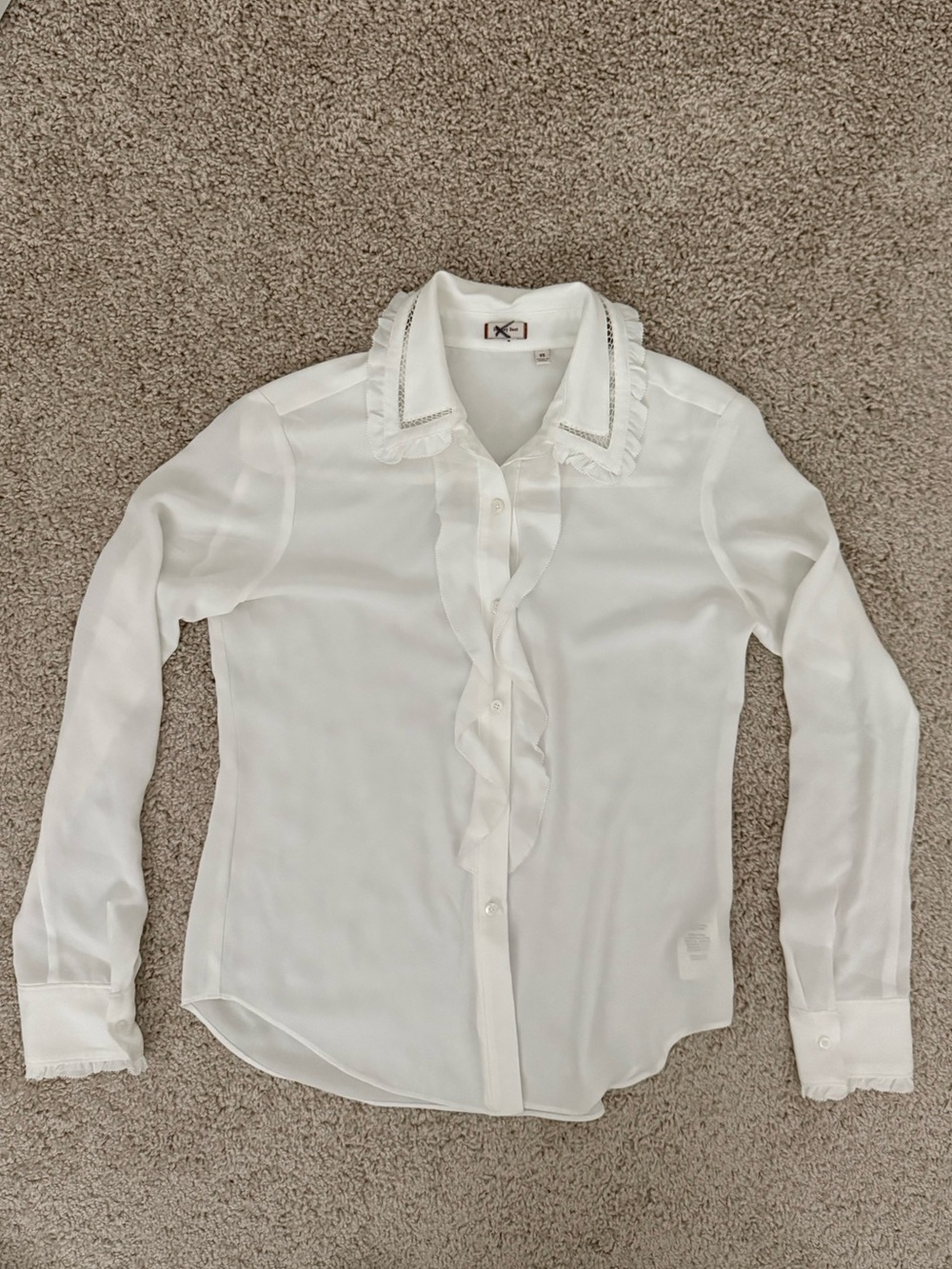 Sunday Best by Aritzia Button Down White Ruffle Blouse
